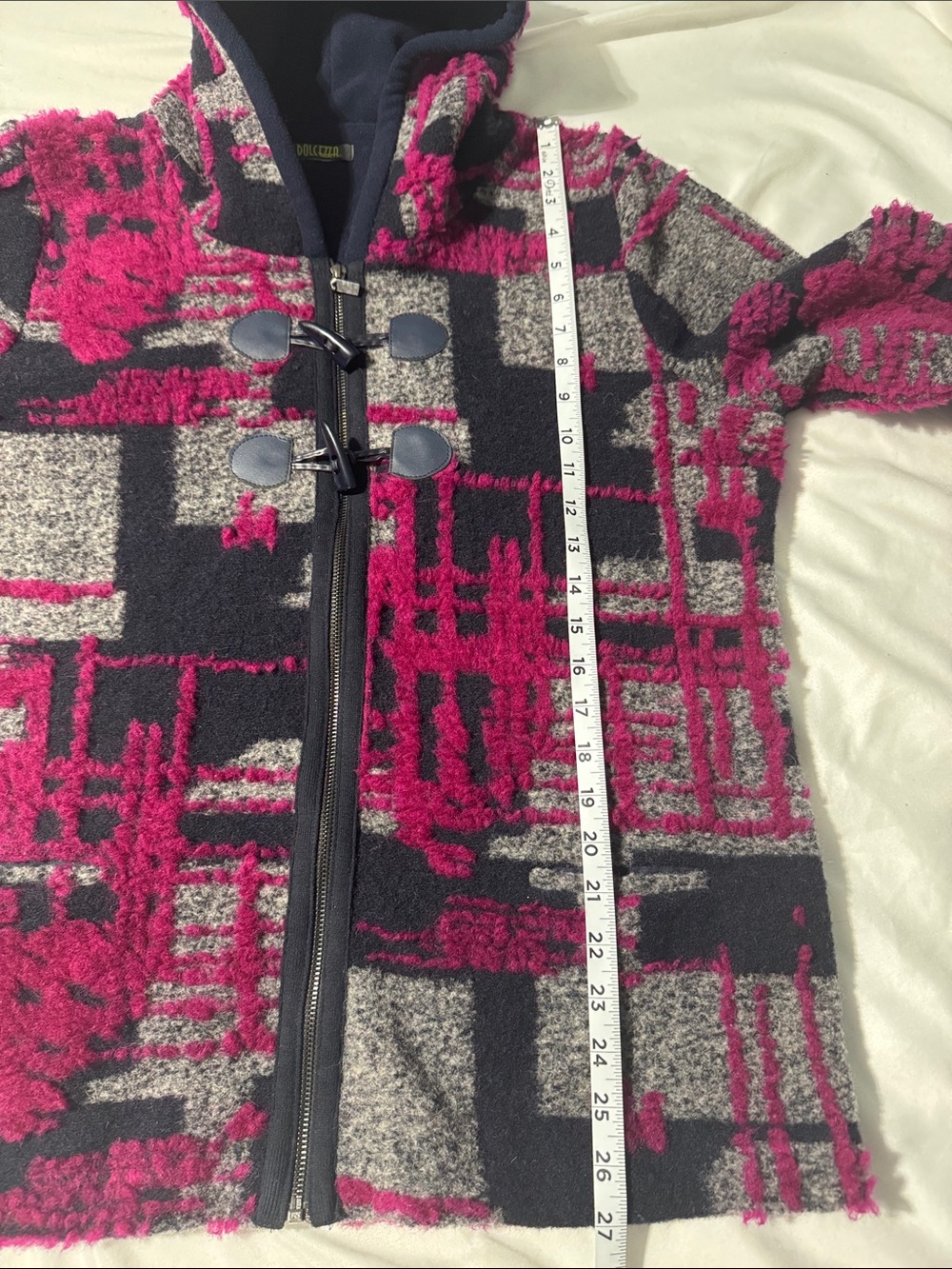 Dolcezza Abstract Geometric Hooded Jacket Textured Woven/Knit XL Wearable Art - Picture 10 of 10
